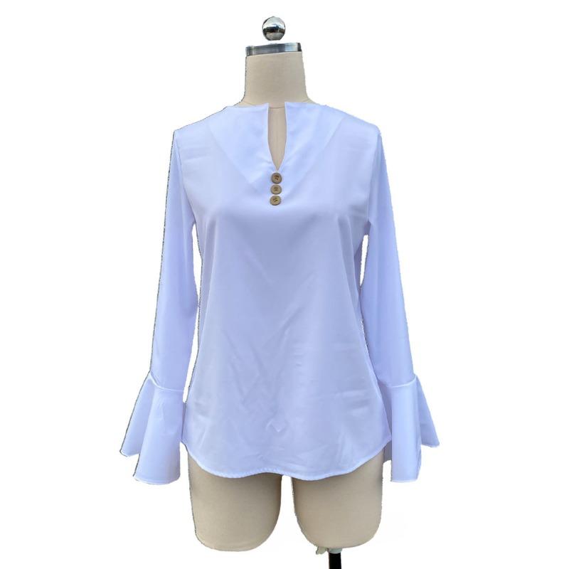 Damenmode, lässig, einfarbig, langärmelig, V-Ausschnitt, Blusen und Hemden