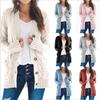 2024 Women's Autumn/Winter Cable Knit Button-Up Cardigan - European and American Casual Outerwear, Solid Color Sweater