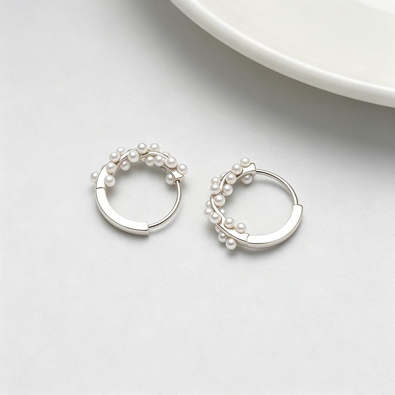 S999 Sterling Silver Women s Ear Cuffs with Wrapped Shell Pearls - High-End Cultivated Earrings with Silver Backs S999 Sterling Silver