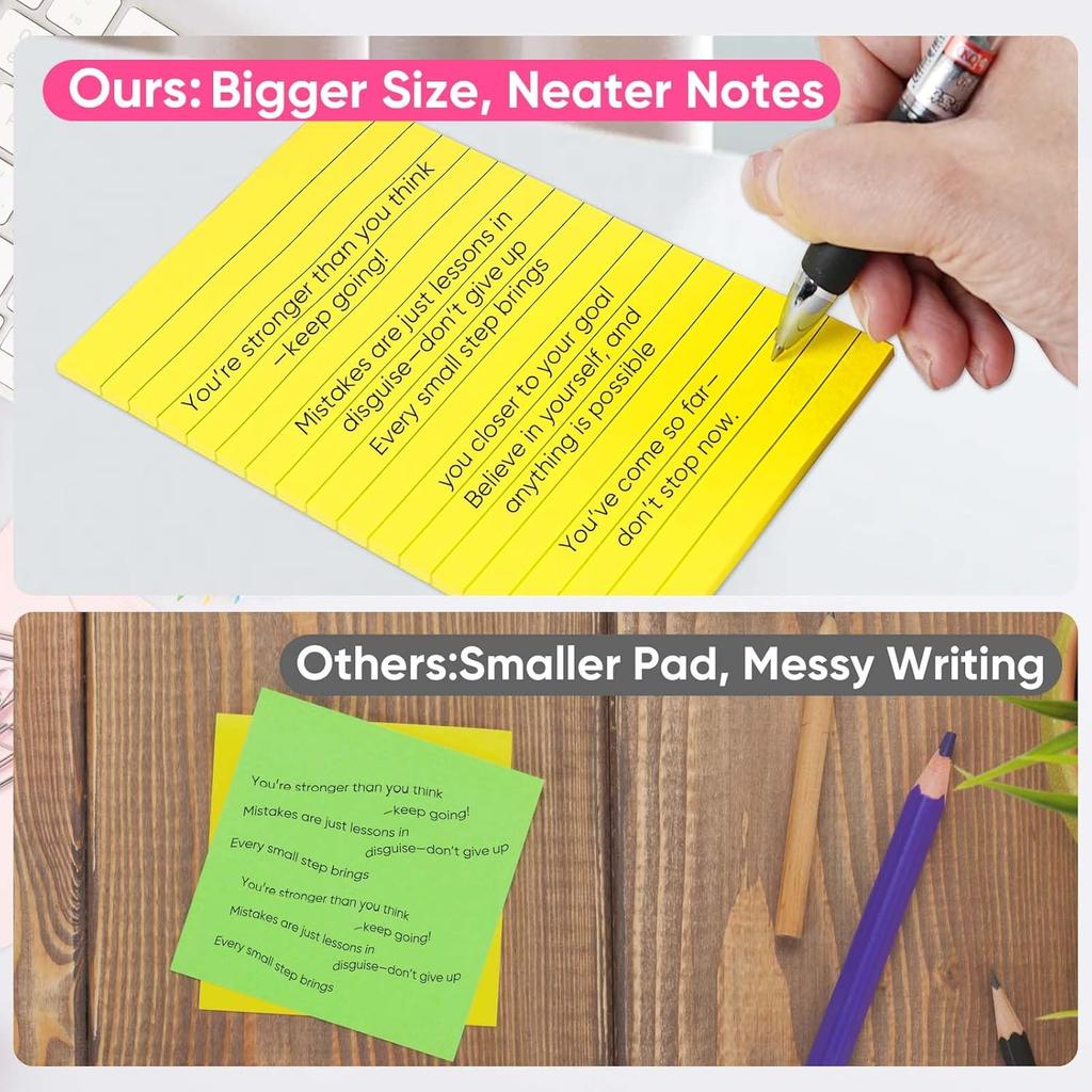 (12 Pack) Lined Sticky Notes 4x6 Inch, 12 Bright Colors - Sticky Note with Lines, Strong Adhesive & No Residue - Large Sticky Notes Thick Paper, for