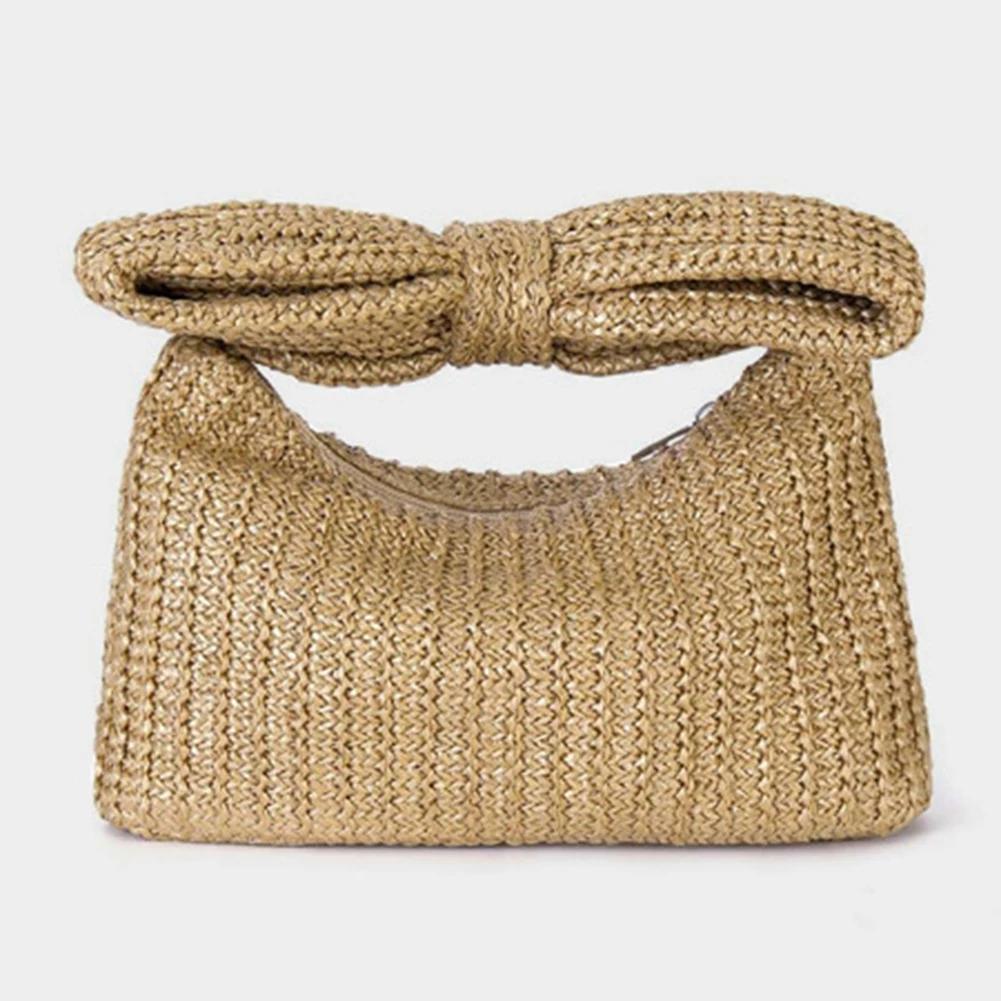 Summer Straw Woven Clutch Bag Women Bow Purse 2025 Luxury Design Ladies Evening Handbag Party Banquet Bags Vacation Beach Tote