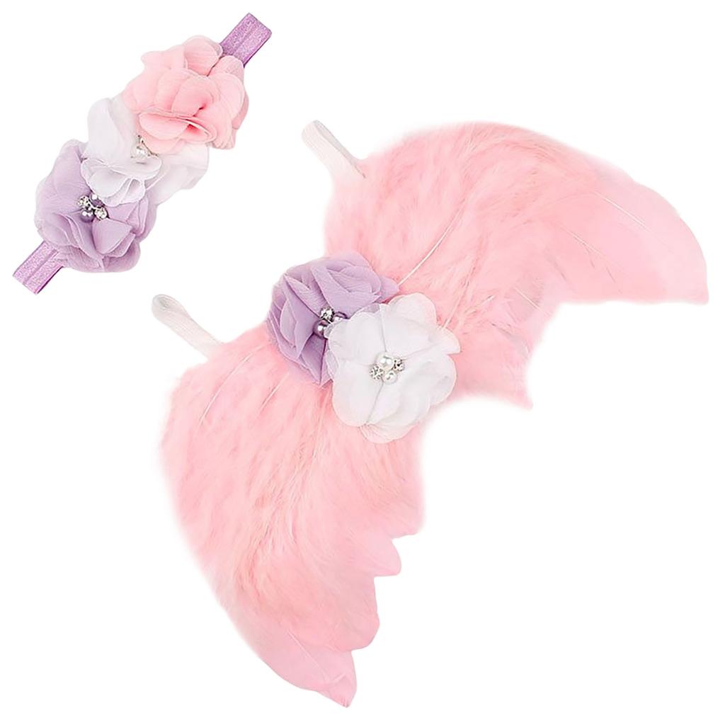 Feather Angel Rhinestone Pannebåndsett Baby Chiffon Flower Pannebånd Hårtilbehør Nyfødt fotorekvisitt kostyme