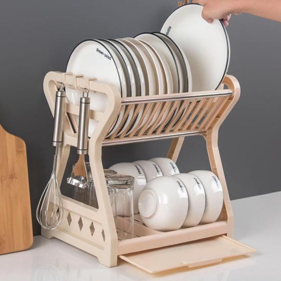 1 Set Dish Drainer Double Layer Detachable High Capacity Save Space Multifunctional Storage Rack Dish Drainer Sink for Dining Room