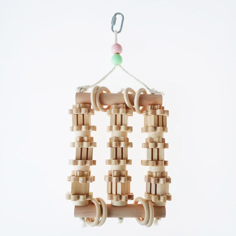 Parrot Wooden Chewing Toy Natural Wood Blocks with Metal Hanging Hook for Cage