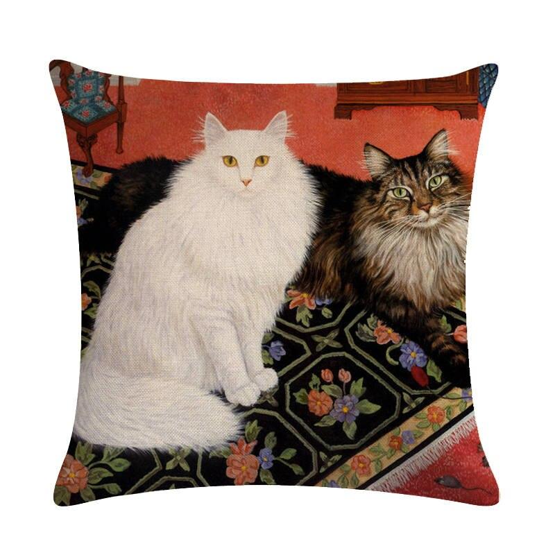 Oil Painting Cushion Covers Retro Cat Style Flower Pillow Cover 12