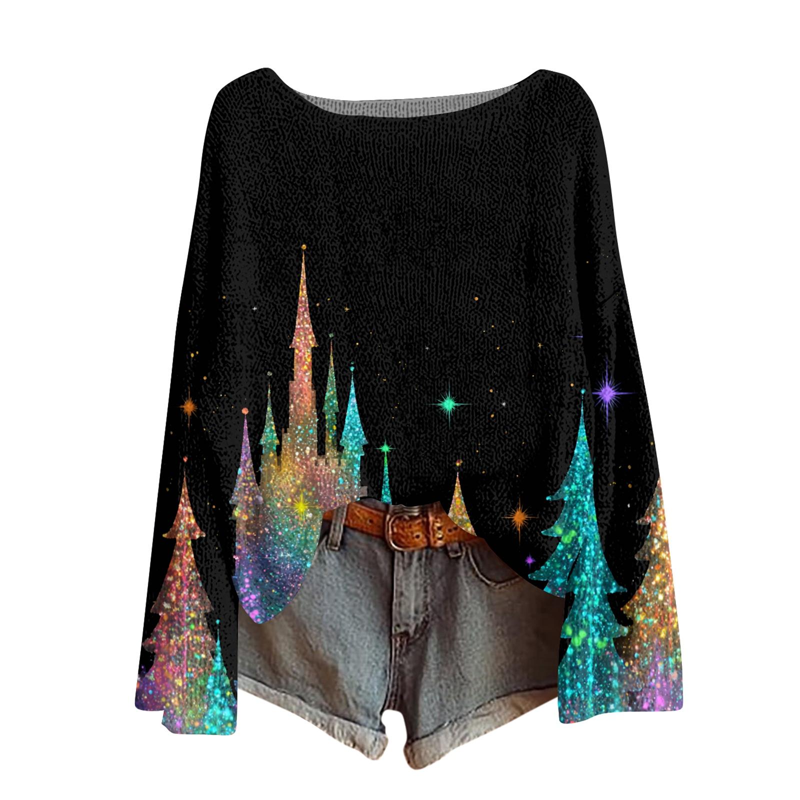 

Womens Fall Sweaters Long Sleeve Print Tops Pullover Sweaters Loose Dressy Casual Basic Clothes S оранжевый