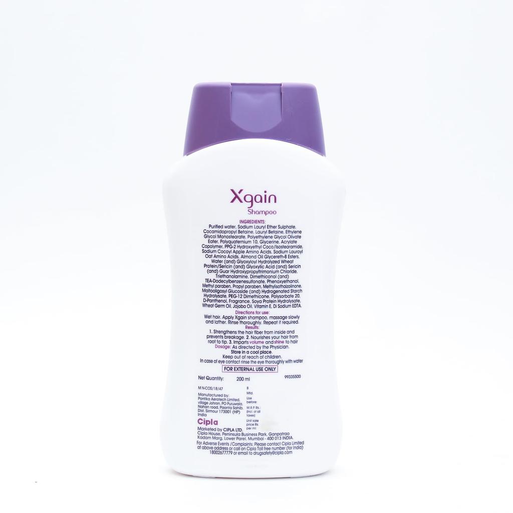 Cipla Xgain 2 in 1 Volumizing Shampoo 200 ML Pack of 1 for Hair Strength, Shine and Scalp Care