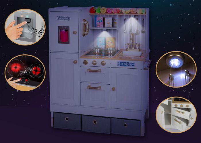 Cuisine en bois pour enfants LED et sons, hauteur réglable, accessoires complets - Green Series (GS0060-1)