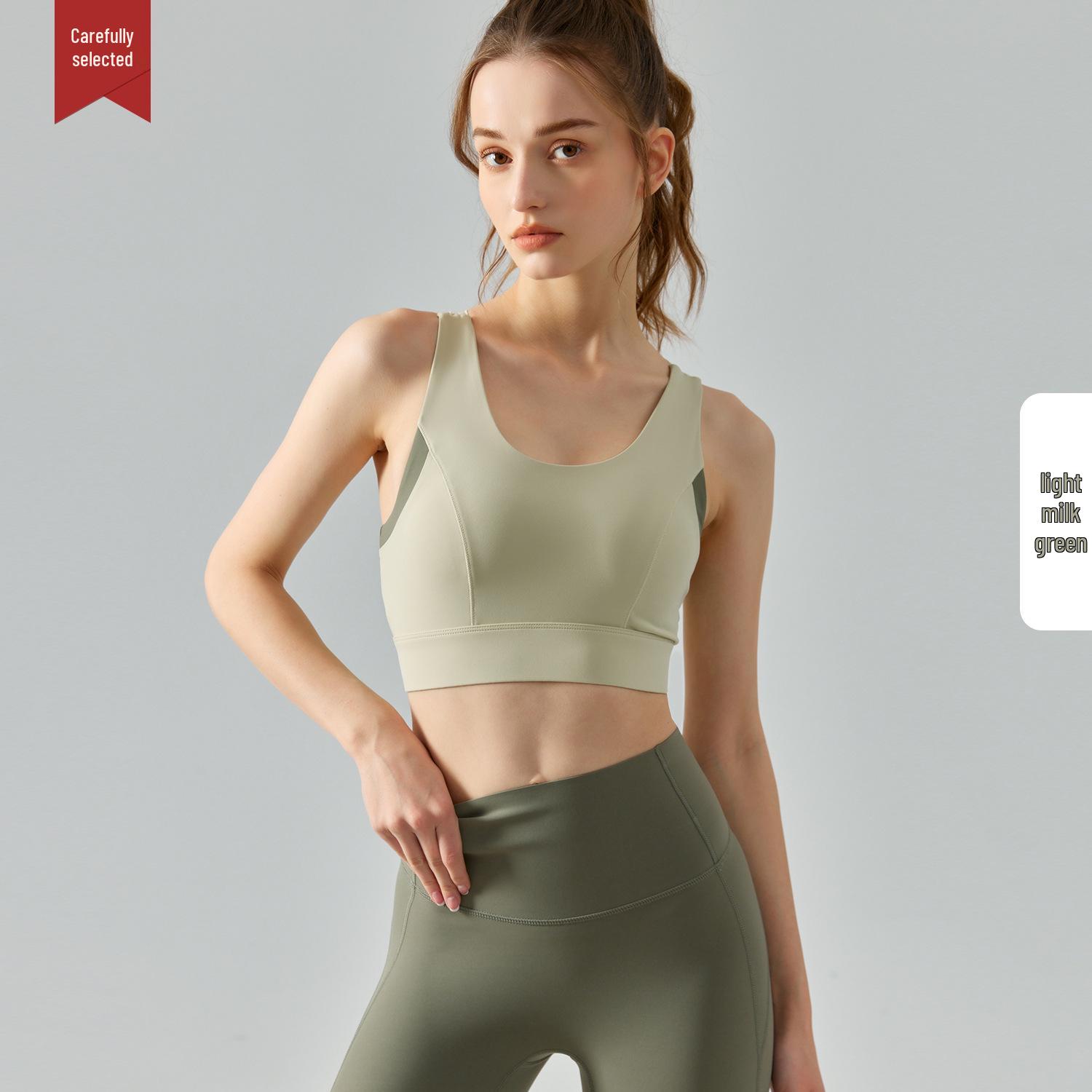 Бесшовный Топ-Бюстгальтер для Йоги Color Block с Фиксированными Чашками и Застежкой Сзади - Спортивный Бюстгальтер для Высоких Нагрузок L