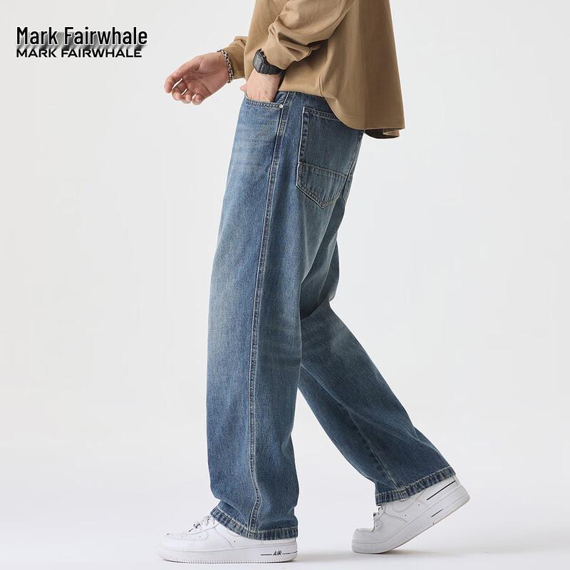 Mark Fairwhale Men's Straight Loose Fit Washed Denim Jeans
