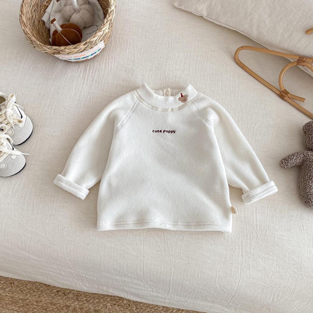 2025 Winter Kids' Fleece Base Layer: Girls' Half-High Neck, Boys' Embroidered Cartoon Top