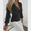 2023 Autumn V-neck Print Long Sleeve Women's Fashion Blouse