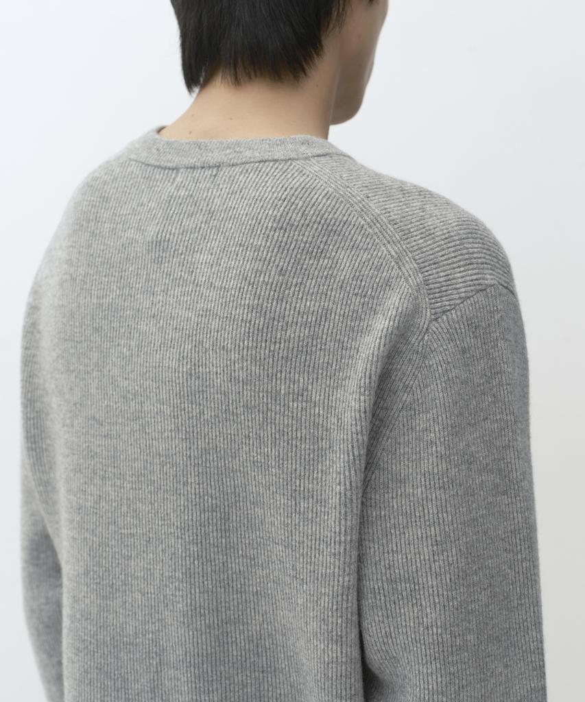 Musinsa Standard [Victoria Wool] Minimal Ribbed Henley Neck Knit [Melange Light Grey]