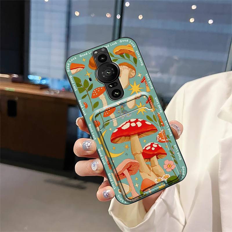 Anti-knock Full Wrap Phone Case For Sony Xperia Pro-I Cute Back Cover Anti-dust Card Slot Card Bag Graffiti Soft Case