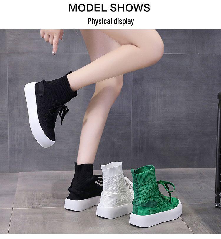 Women's Breathable Slimming Knit High-Top Sock Shoes - Spring/Summer 2025 Casual Sports Slip-On
