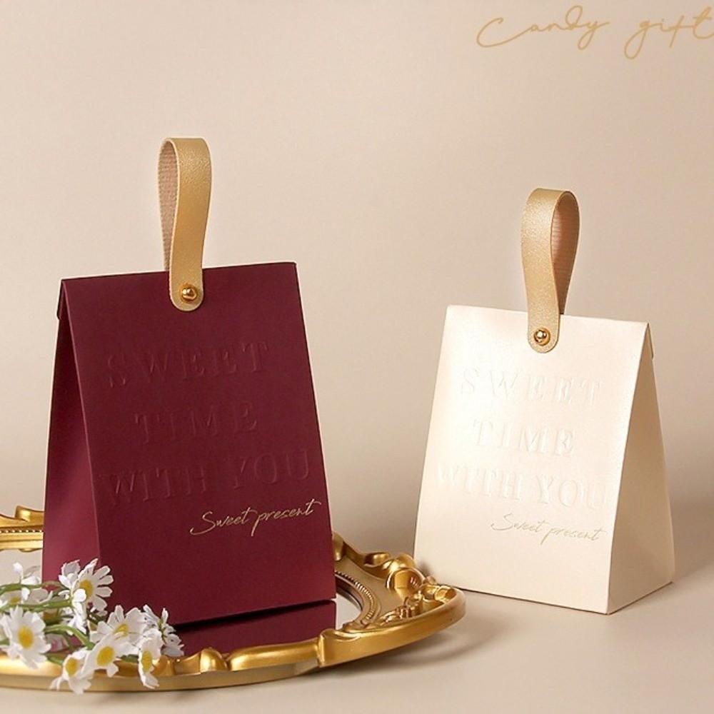 10pcs Kraft Paper Party Favor Bag Leather Handle Wedding Candy Bag Wedding Gift Box  Party Supplies