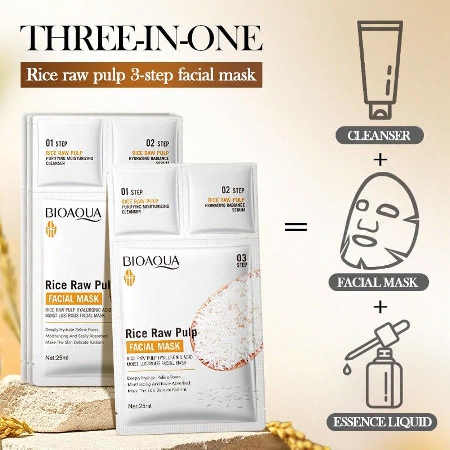 Rice Extract 3-Step Facial Mask Hydrating Cleansing Essence for Nourished Skin