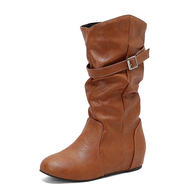 

Модные женские полусапоги из ПУ с плиссировкой, женские туфли с круглым носком, лаконичные плоские туфли с увеличением роста, осень-зима, размер 34-50 34 жёлтый