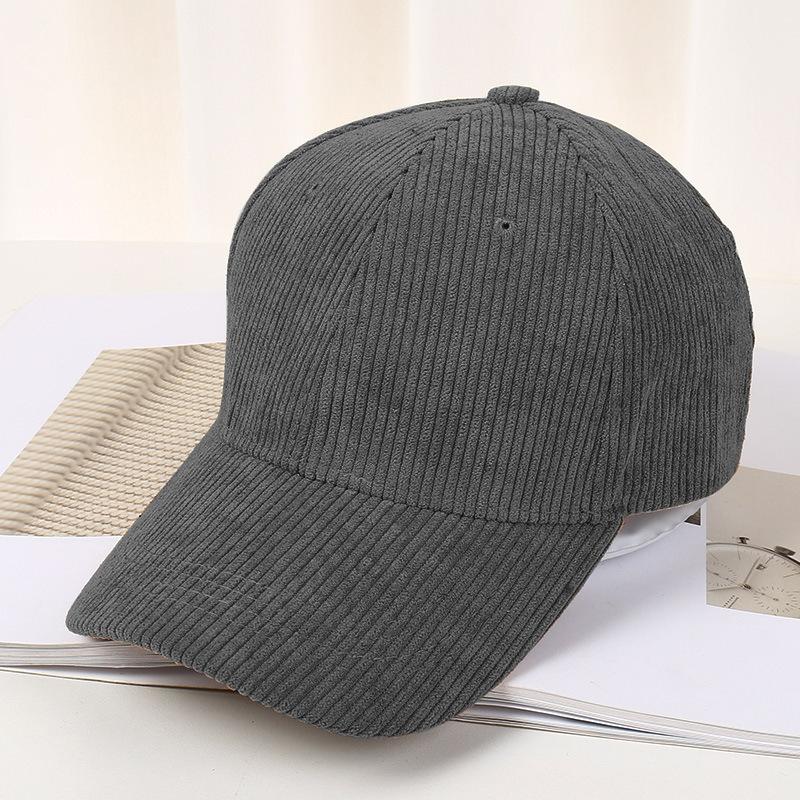 Corduroy baseball cap solid color versatile vertical striped cap women's autumn and winter warm casual hat spot