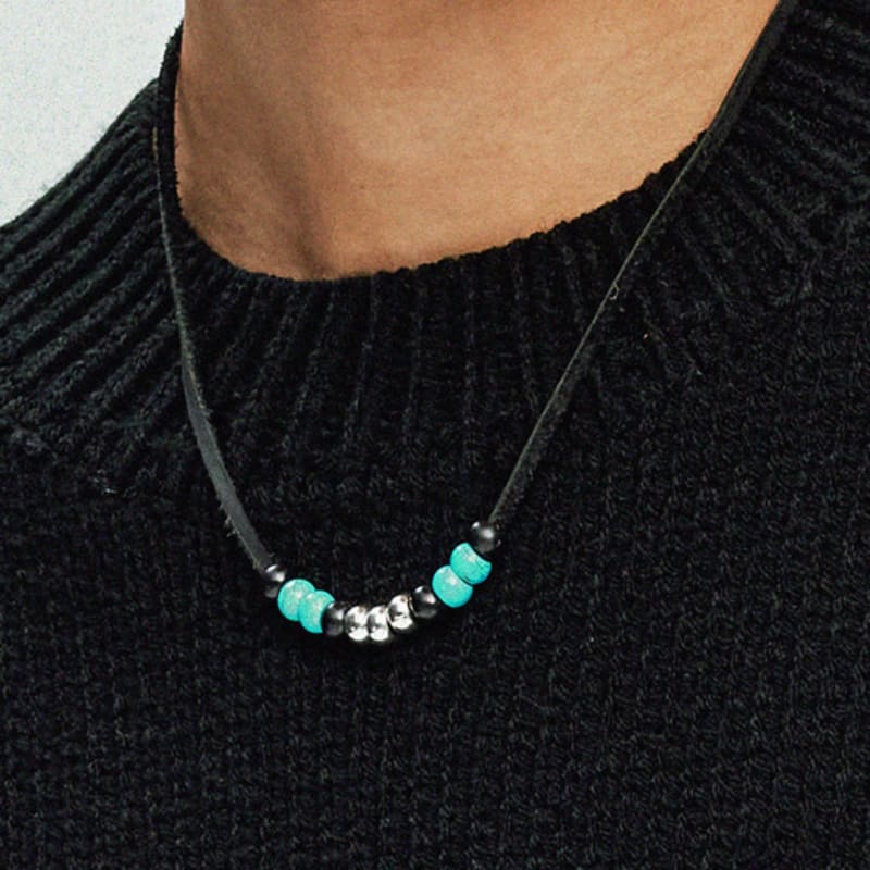 KND Leather & Turquoise Beads Necklace Black