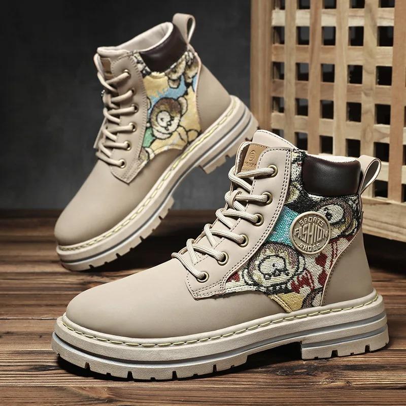 Mens Boots Fashion Motorcycle Boots Fashion Casual High Top Booties High Quality Leather Ankle Boots for Men Platform Boot Botas