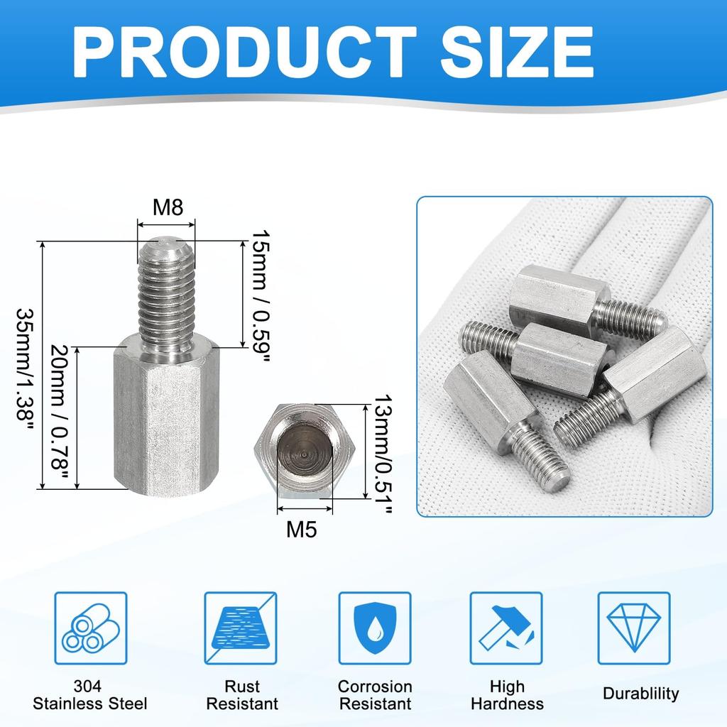 PATIKIL 4pcs M8x15mm Female to M5x20mm Female 304 Stainless Steel Thread Reducer Hex Standoff