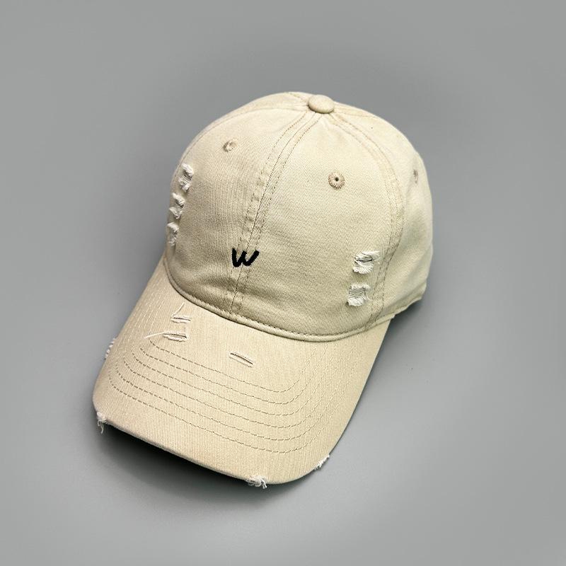 Ripped Wind Embroidery Letters Solid Color Baseball Cap Men'S And Women'S Retro Street Versatile Sunshade Cap