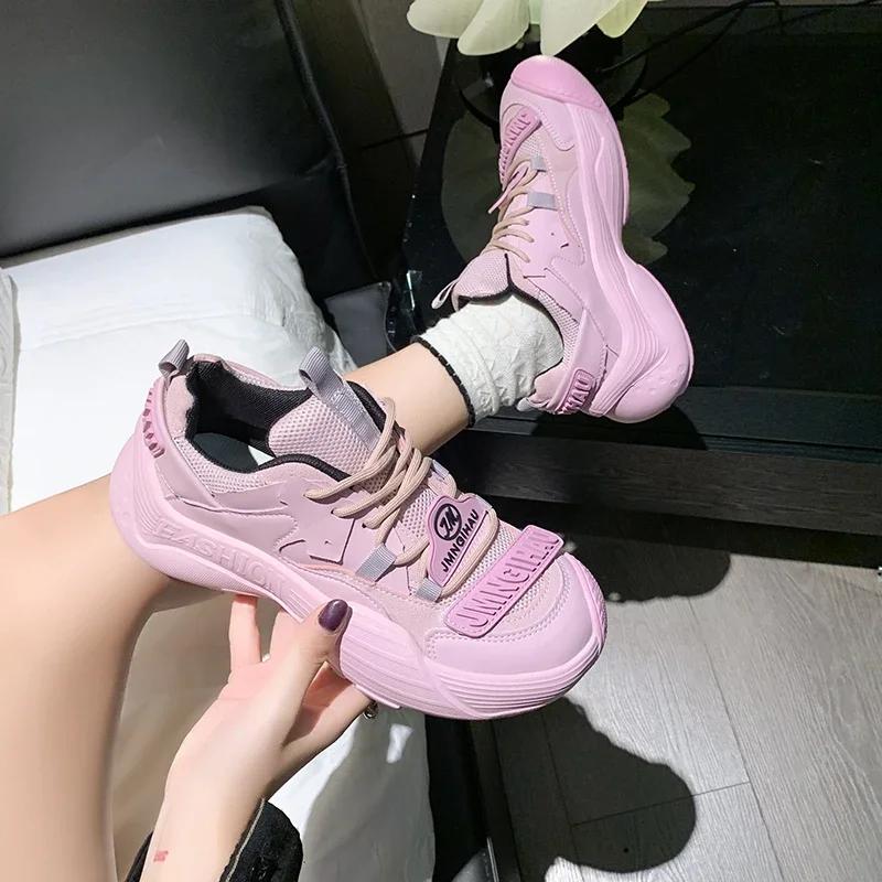 Brand Women’s Thick Bottom Ugly Cute Walking Shoes Spring Autumn Breathable Mesh Sports Outdoor Jogging Sneakers Footwear