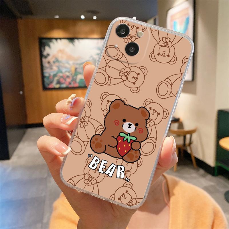 Cute BEAR Transparent Phone Case For iPhone 15 14 13 12 Mini 11 Pro Max XS X XR 7 8 Plus Clear Shockproof Silicone Cover