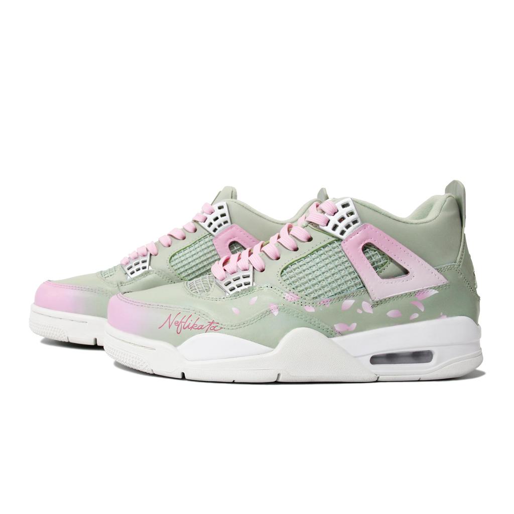 Jordan Air Jordan 4 Walking Planet, Frühling Blühende Blume Mittelhoch Vintage Basketballschuhe Damen Grün Rosa HV0823-003(Team1492-)