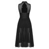 Womens Dance Performance Costume Sparkly Rhinestone Sleeveless Dress Mock Neck Back Keyhole Side Split Dresses