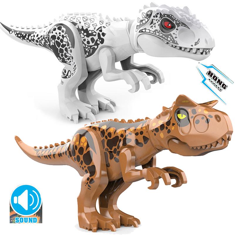 With Sound Assembled Building Blocks Dinosaur World T-Rex Velociraptor Triceratops Jurassic Animal Model Bricks Figure Toys Gift