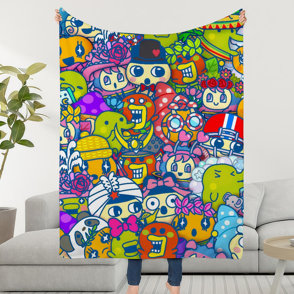 Funny Art Face T-TTamagotchiS-ES Kuchipatchi Blanket Throw Super Cosy Plush Living Room Sofa Couch Childish Birthday Gifts