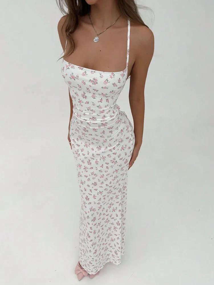 

Платья phumee Дисти Цветочный Принт Без Спины Завязка Сзади AE055 S