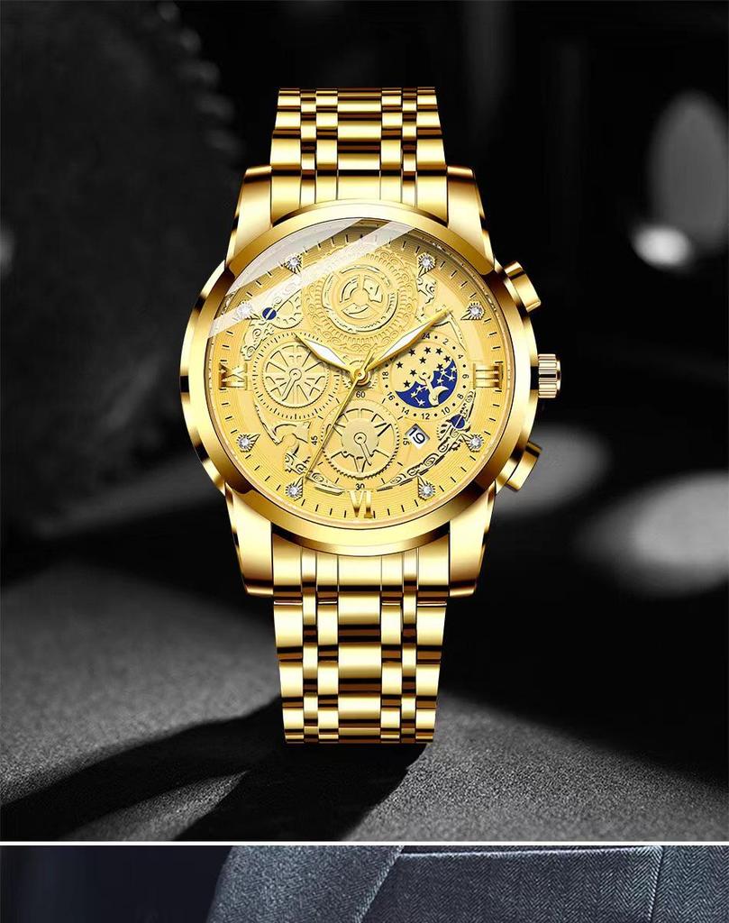Tycoon Gold Men's Waterproof Diamond-Set Luminous Date Watch