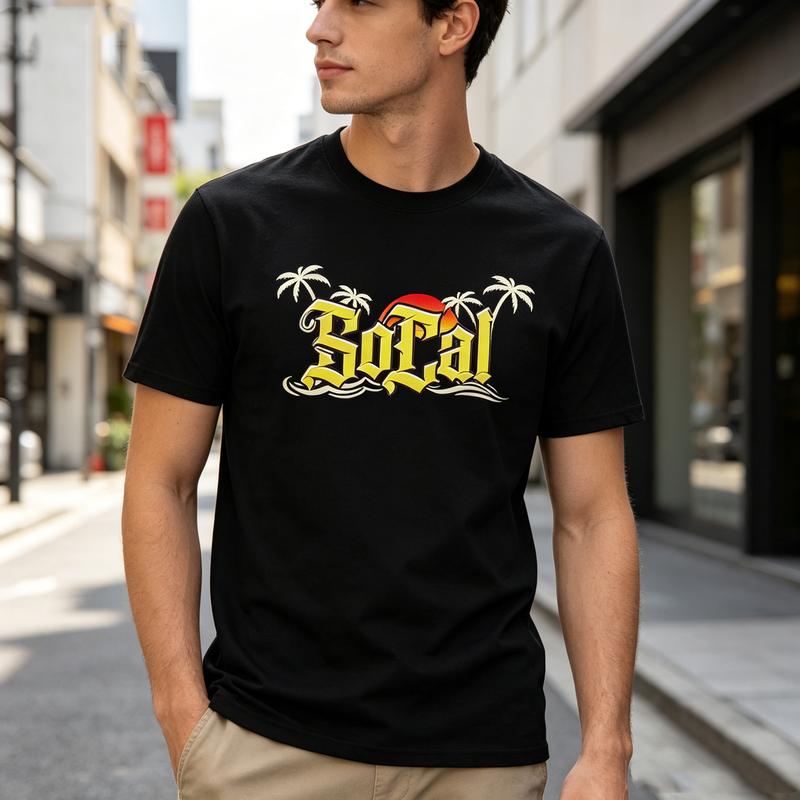 Southern California Socal Graphic T Shirt Vintage Beach Sunset Print Unisex Soft Cotton Crew Neck Short Sleeve Trendy Casual