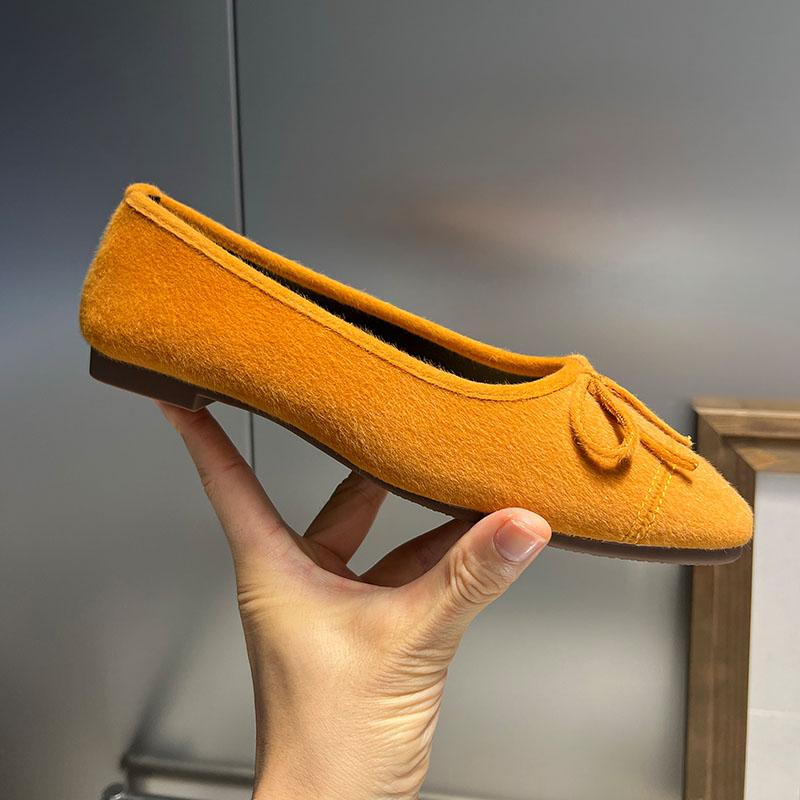 Fashion Female Butterfly-Knot Footwear Flock Women Ballet Flats Shoes Shallow Fashion Round Toe Ladies Flats Slip On Shoes