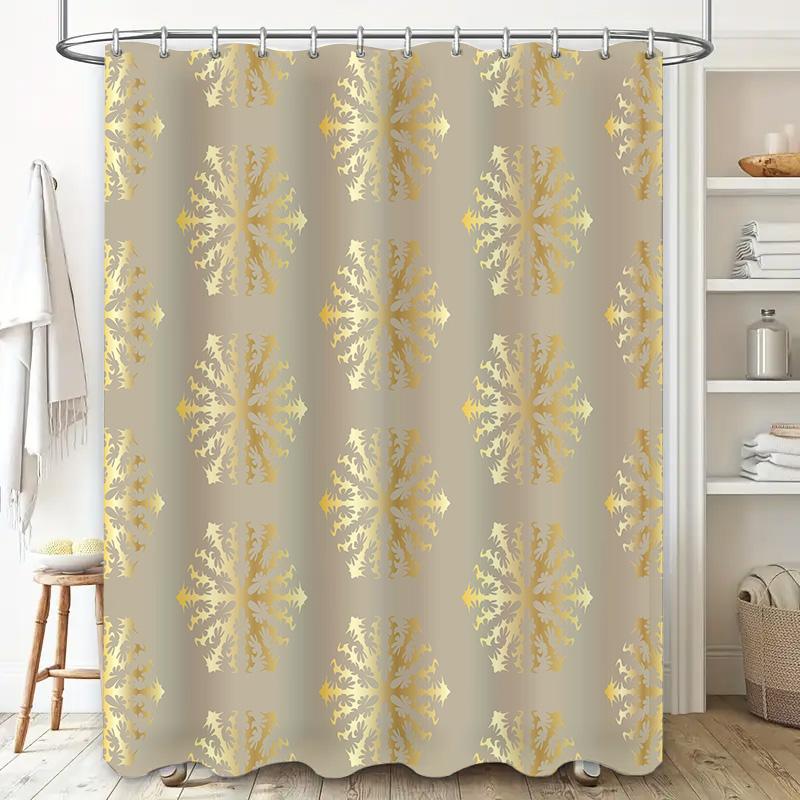 Luxury Golden Damask Shower Curtain Modern Bathroom Decor with White, Gold Silver Colors for Home Bathrooms