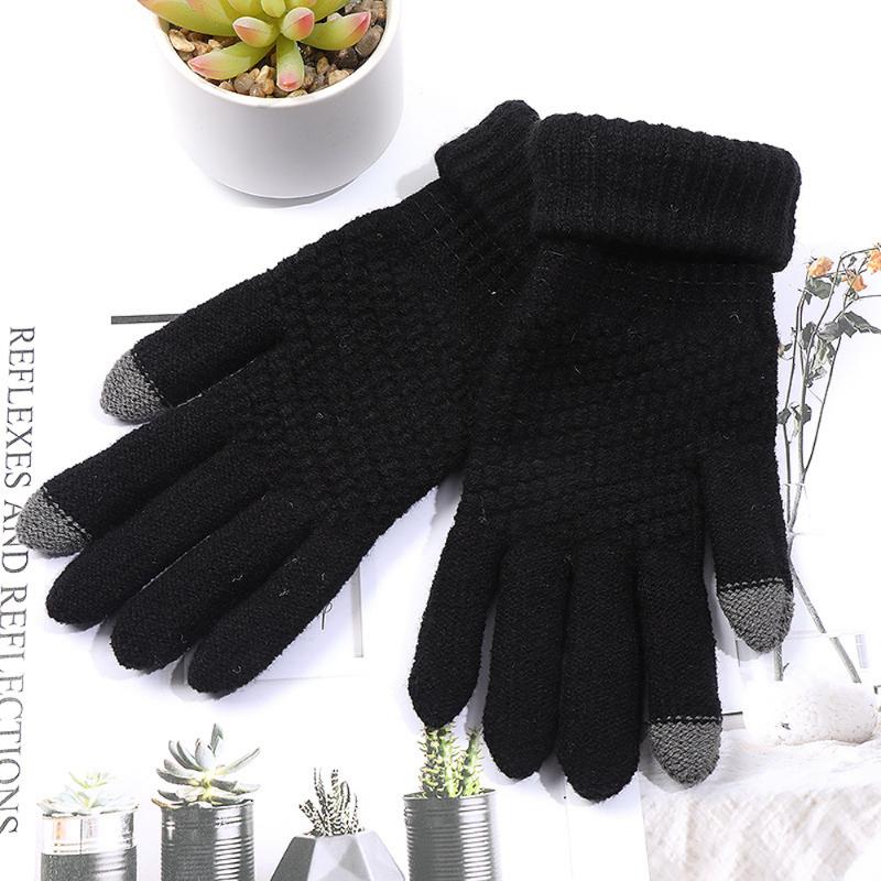 Frauen Männer Warme Winter Touchscreen Handschuhe Stretch Strick Fäustlinge Wolle Vollfinger Guantes Weibliche Häkeln Handschuh