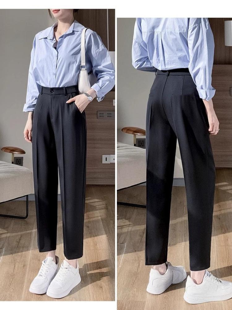 Spring Autumn Black Elegant Suit Haren Pants Women Fashion Elastic High Waist Casual Trousers Woman Korean Style Solid Office Lady Slim Pants