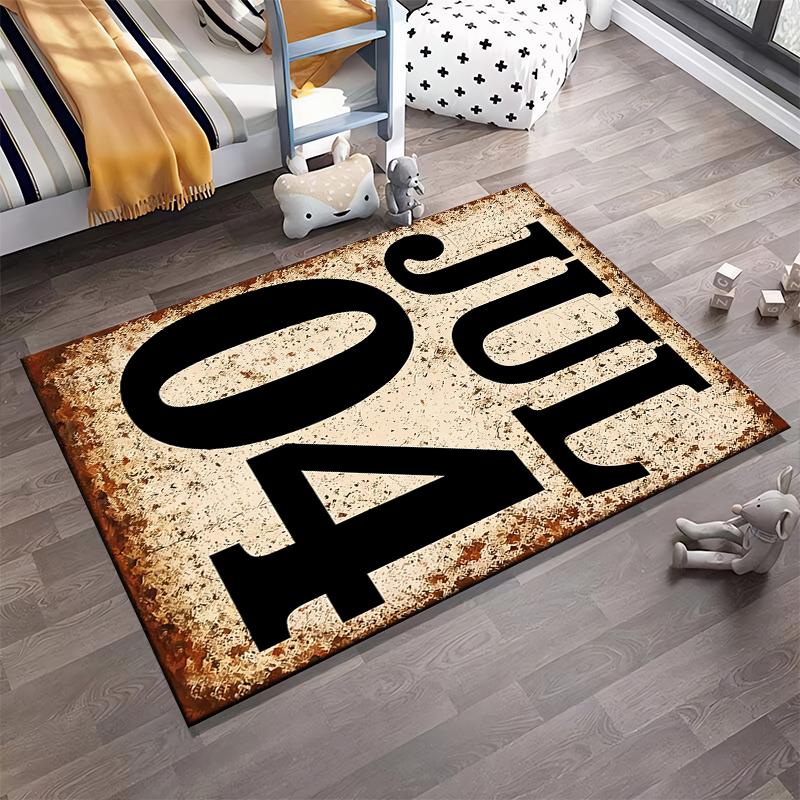 Rustic JUL 04 American Independence Day Rug with Bold Black Text Suitable for use as an anti-slip for living room bedroom sofas