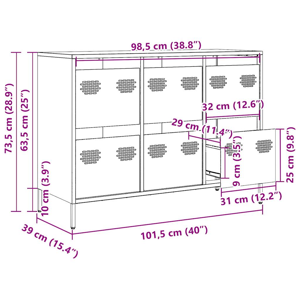 Sideboard White 101.5x39x73.5 Cm Cold Rolled Steel