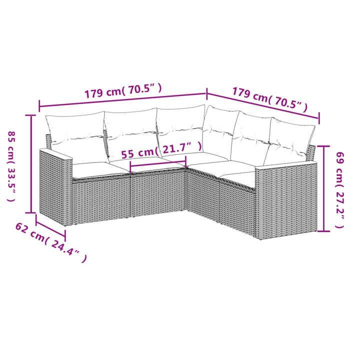 VidaXL Garden Lounge Set with Cushions 5 Pcs, Patio Sofas, Patio Furniture Set, Outdoor Furniture, Black 3258359