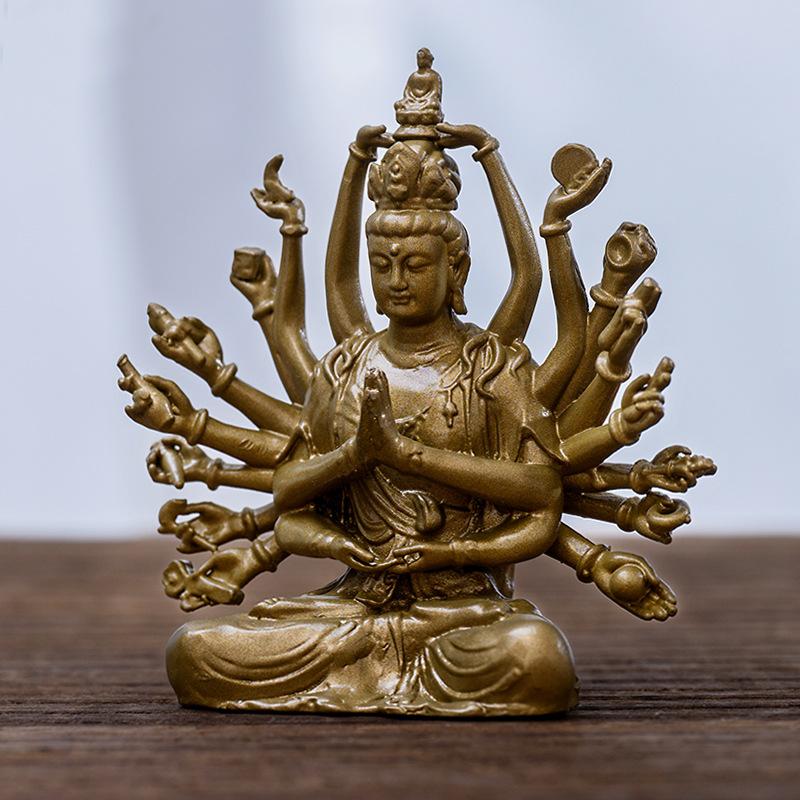 -Hand Tausendaugen Guanyin Bodhisattva Figur Mini Exquisit Tragbar Buddha Zen Tee Raum Dekoration