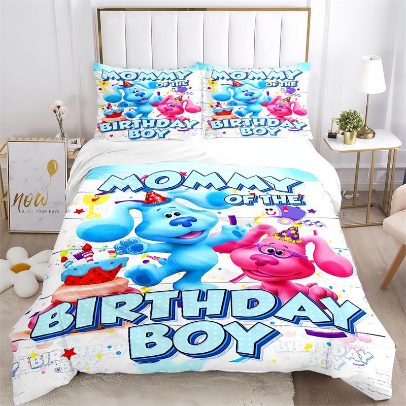 Blue Puppy & Friends Cartoon Print Bedding Set, Kids Educational Show Character Bed Linen(1 * duvet cover + 2 * pillowcase, without core)