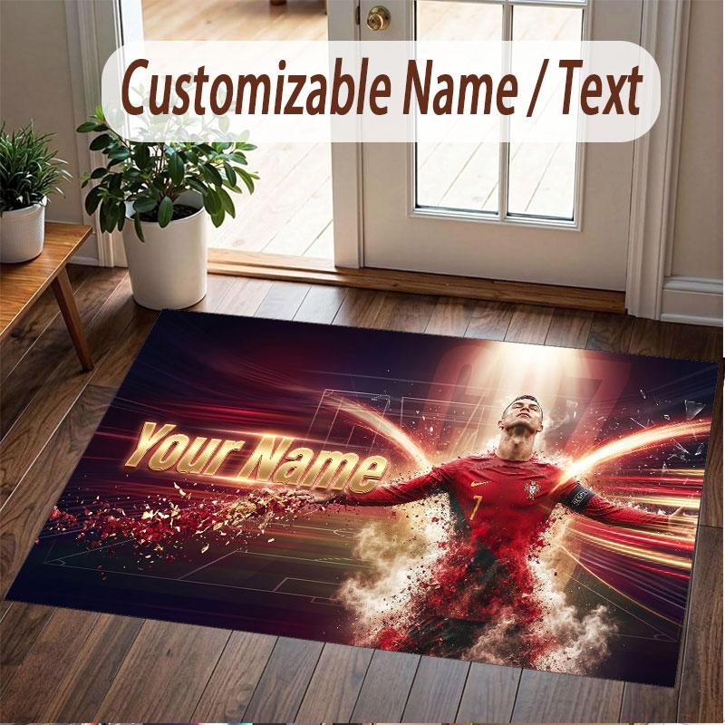 Custom Rug Cristiano Ronaldo Pattern Print Name Text Soft Non‑Slip Floor Carpet for Home Indoor Decoration