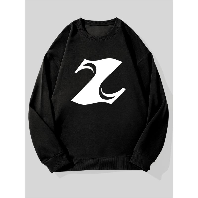 Men's White Letter Z Pattern Casual Crew Neck Sweatshirt.