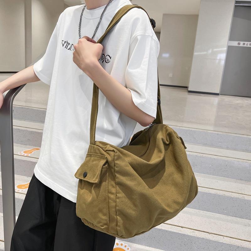 Single Shoulder Bag, Men's New Japanese Style Simple Canvas Crossbody Bag, Instagram Trendy Brand Shoulder Bag, Student Backpack, Mailman Bag