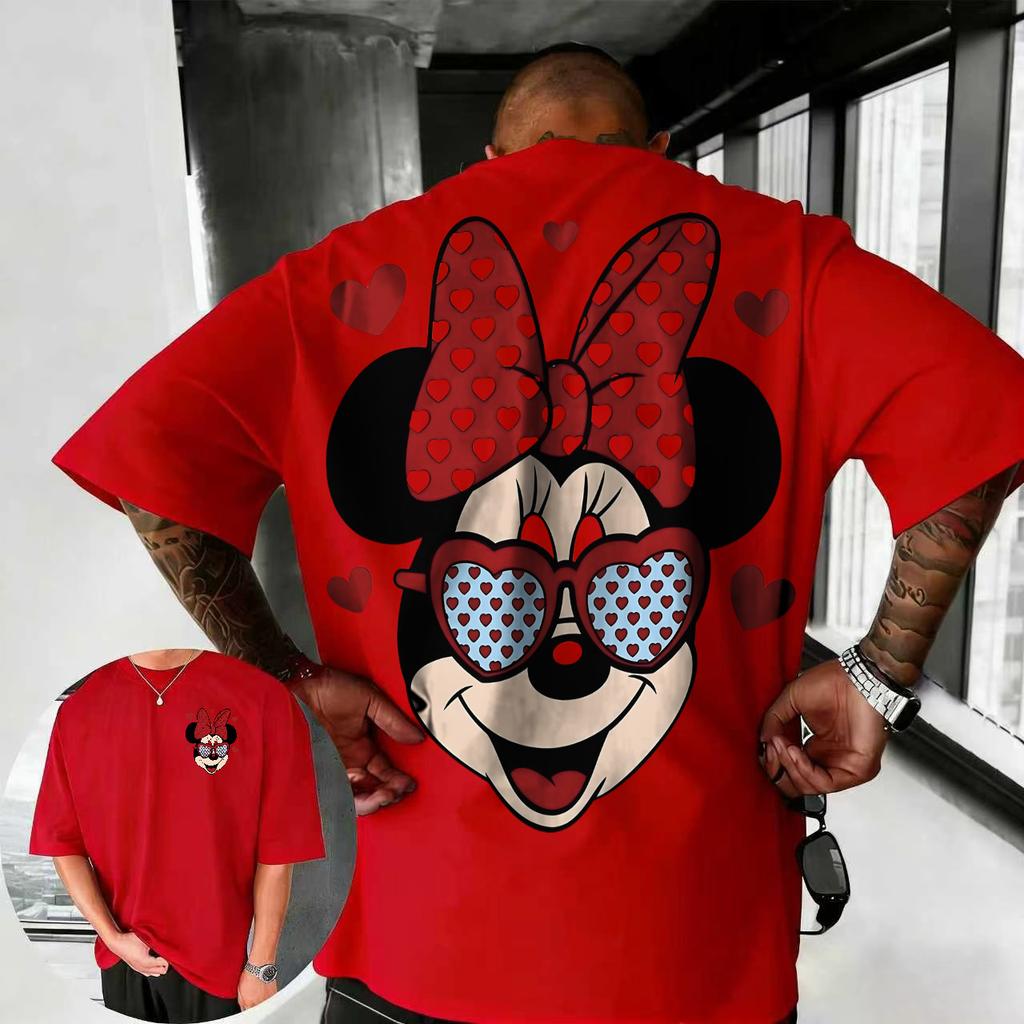 2026 Verano Disney Lindo Mickey Mouse Camiseta Estampada 100% Algodón Manga Corta Casual Holgada Transpirable Top Unisex