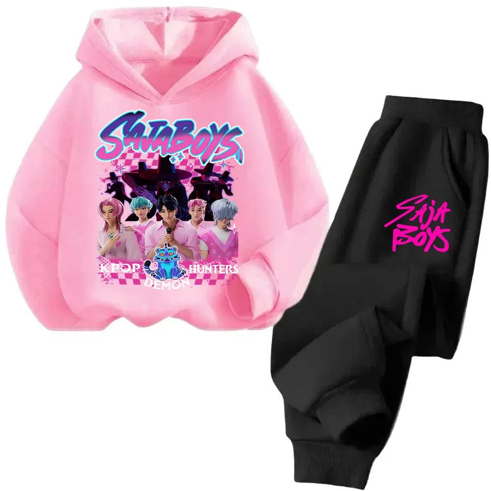 2026 Новый детский корейский стиль Охотник на демонов с принтом Модный повседневный кино мультфильм Мальчики и девочки Комплект свитшотов 110